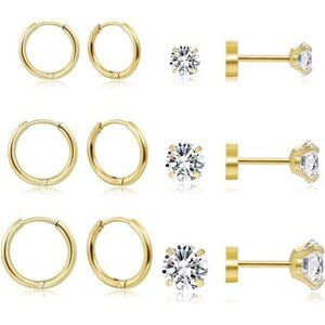 6 Pairs Earrings Sets for Multiple Piercing, Lightweight 14K Gold Plated